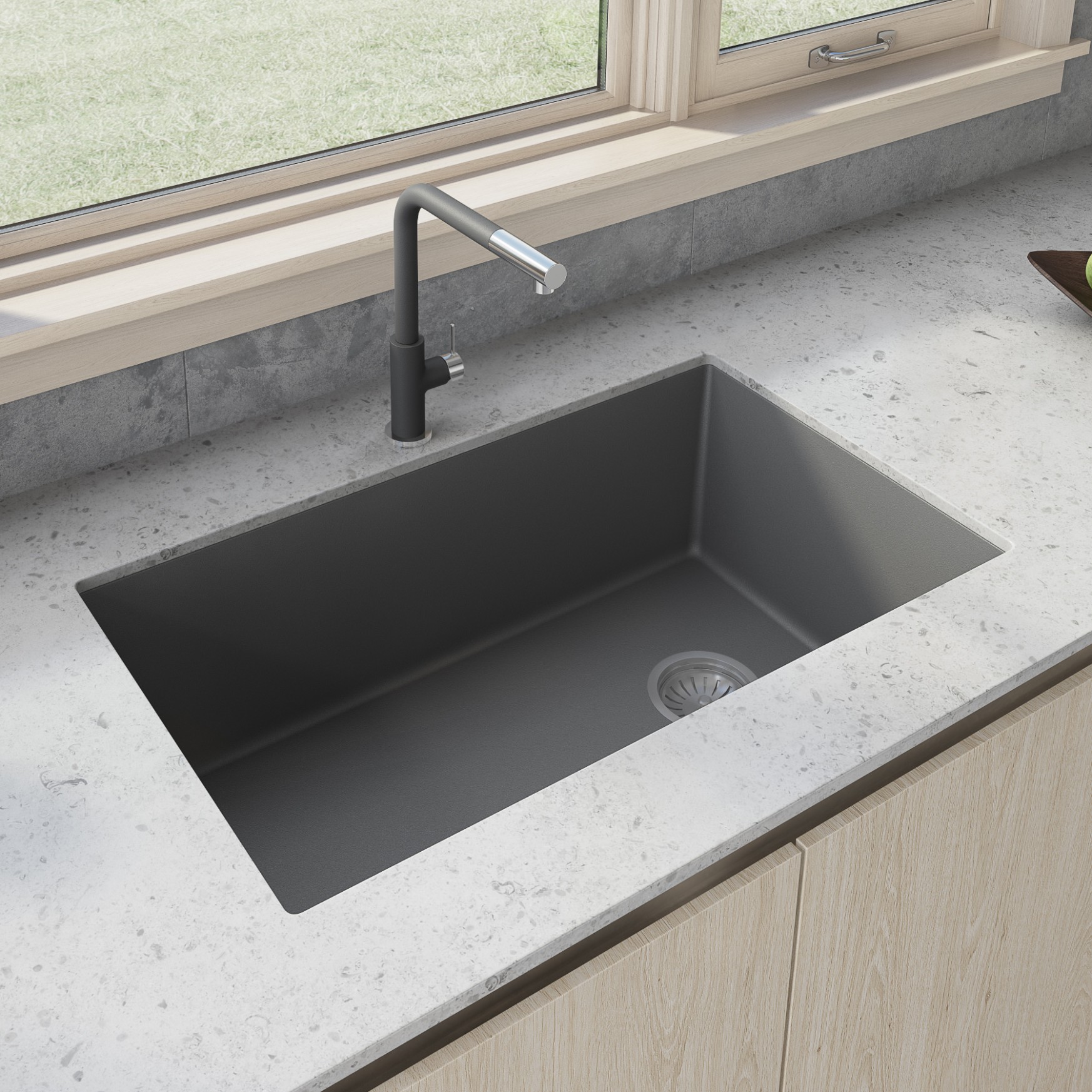 5 x 5 inch epiGranite Undermount Granite Composite Single Bowl  - grey kitchen sink