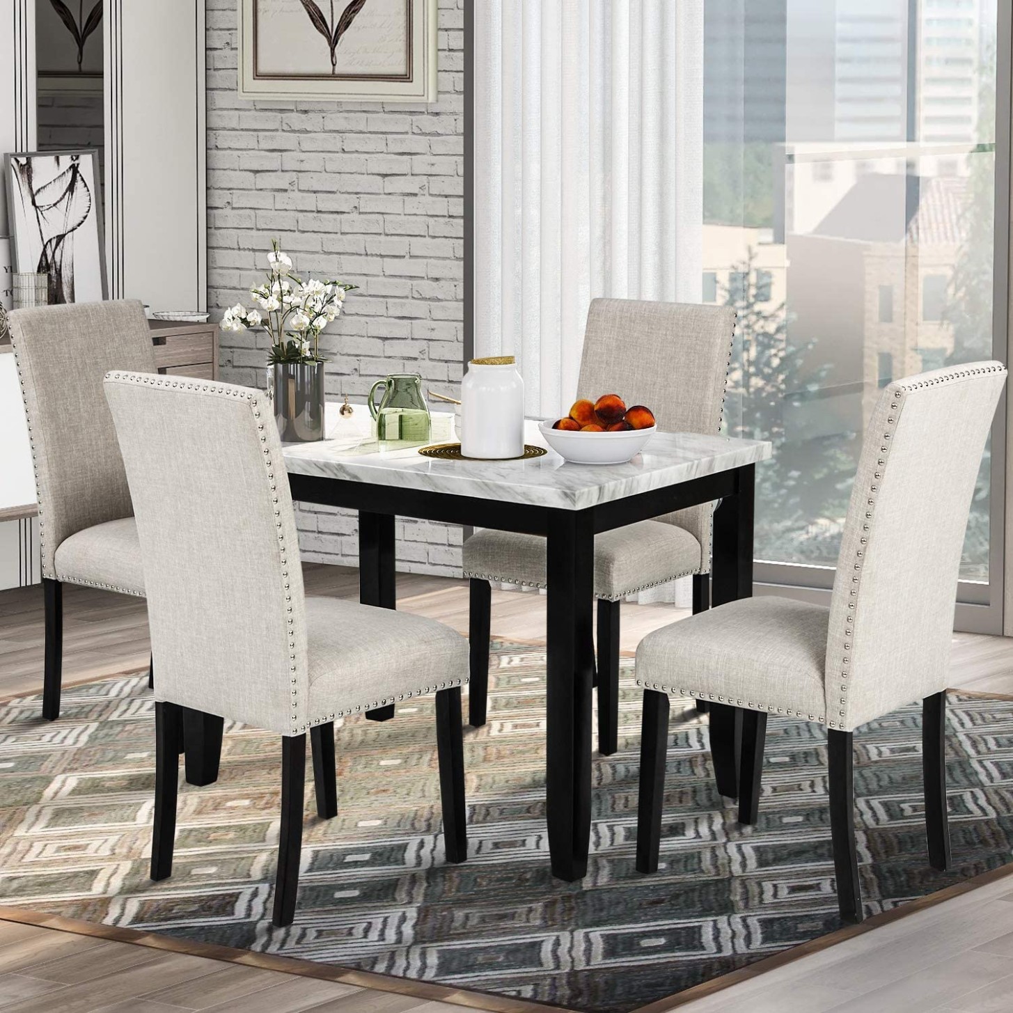 8 Piece Counter Height Dining Table Set, Faux Marble Modern Kitchen Table  with Chairs for Home or Restaurant - modern kitchen counter set