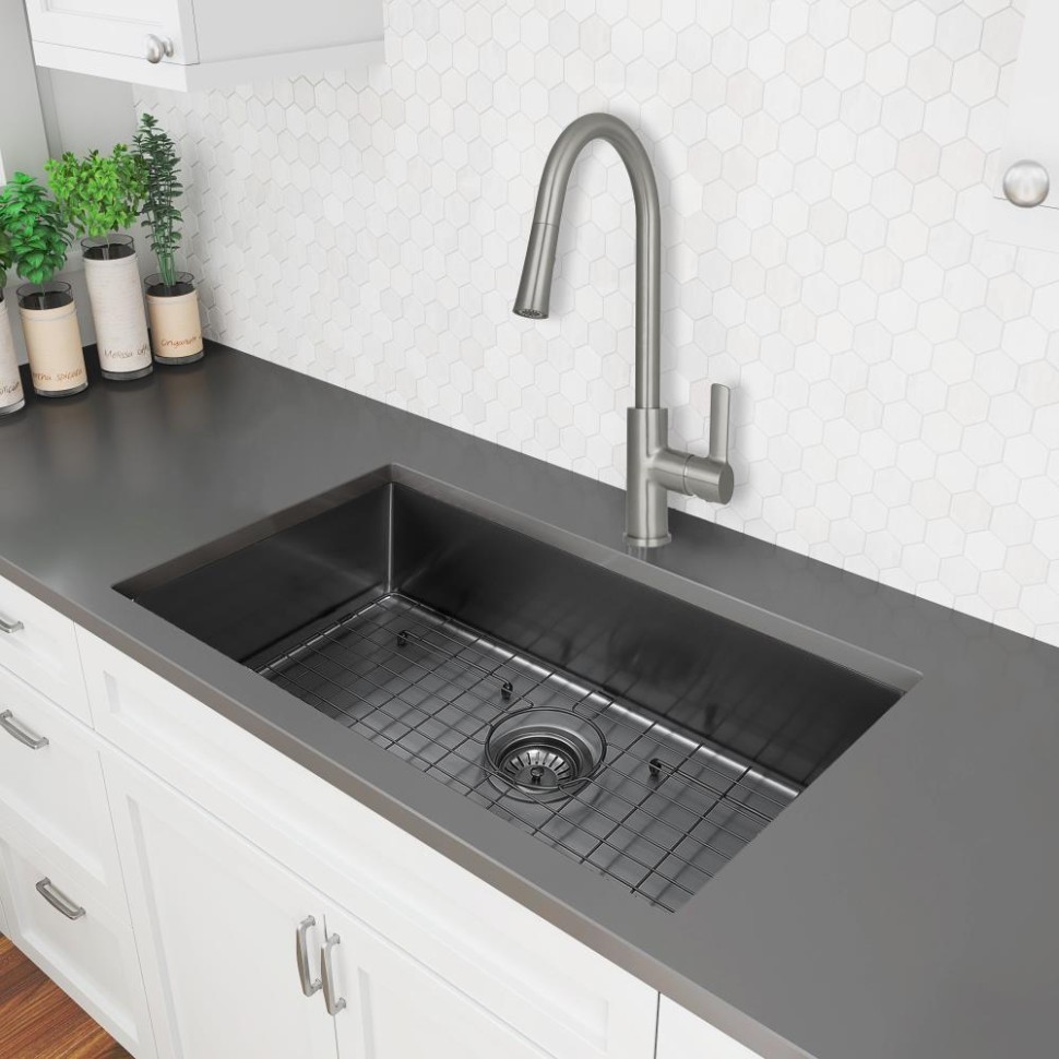 Ancona Prestige Undermount 5-in x 5-in Gunmetal Pvd Nano Single Bowl  Kitchen Sink - grey kitchen sink