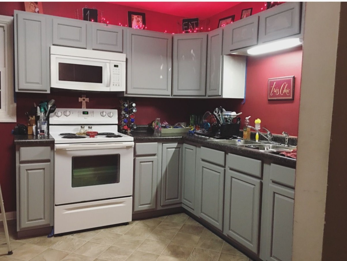 Gray kitchen cabinets with red walls  Red kitchen cabinets  - grey and red kitchen ideas
