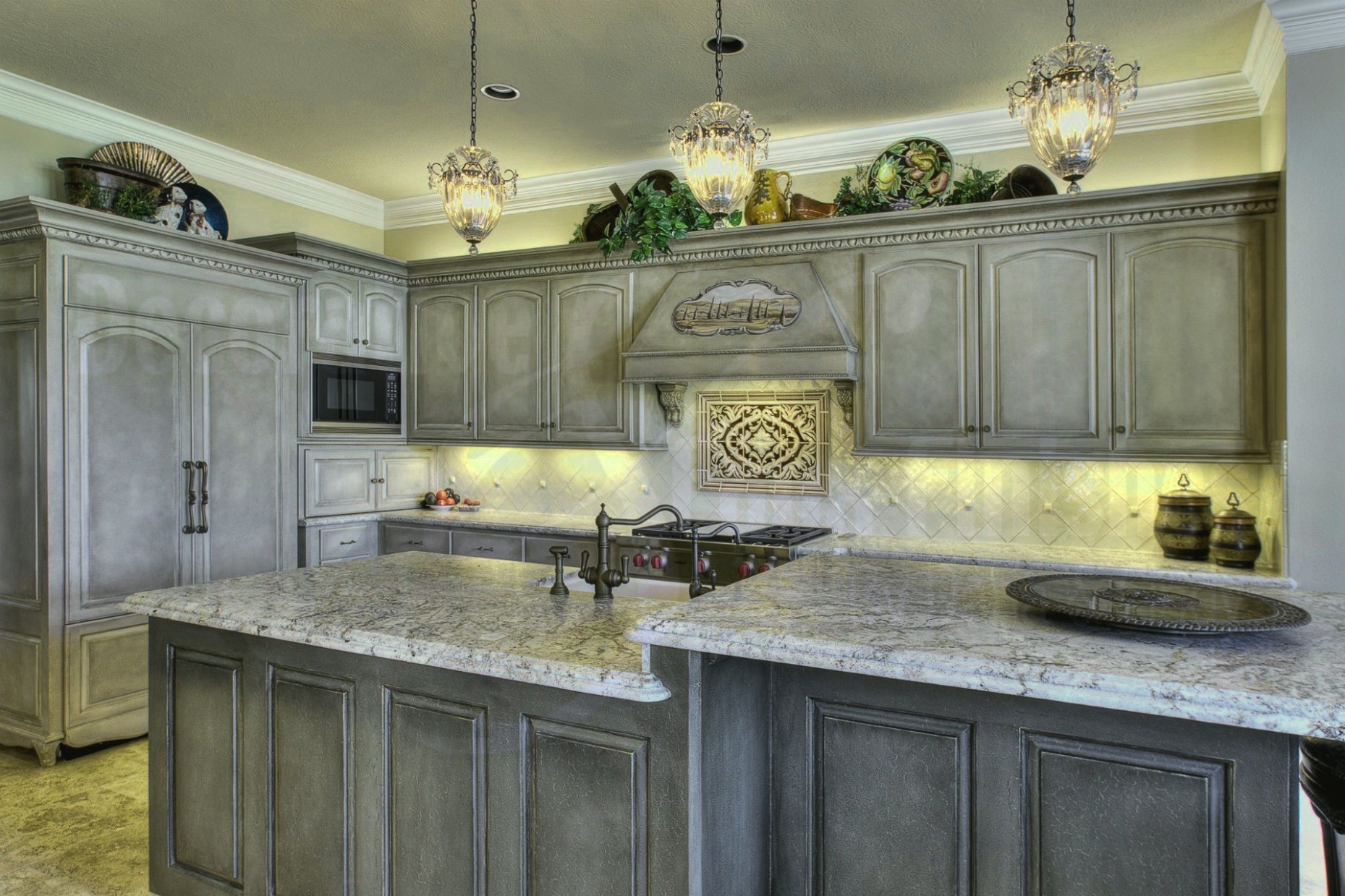 Gray Stained Kitchen Cabinets - Seasons of Home  Cocina shabby  - antique gray kitchen cabinets