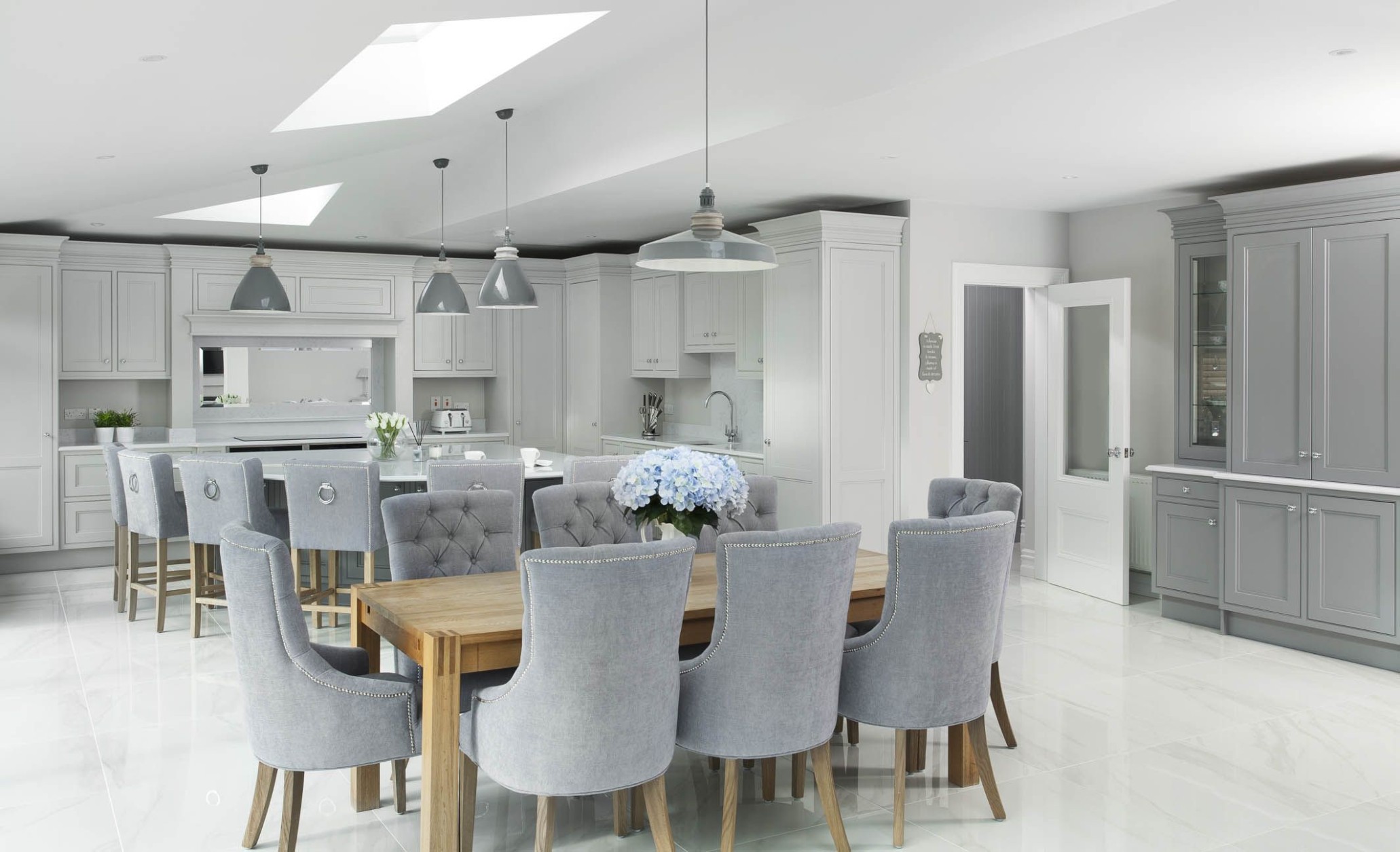 Grey, white and Oak kitchen  Open plan kitchen living room, Open