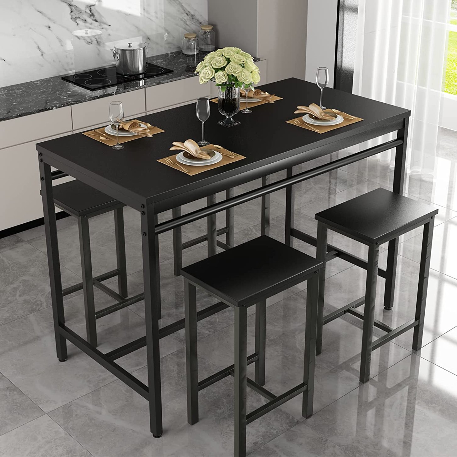 Hooseng AWQM 8 Pcs Dining Table Set, Modern Bar Height DiningTable & BarSet  with 8 Chairs, Home KitchenTable and ChairsSet Perfect for Kitchen,  - modern kitchen counter set
