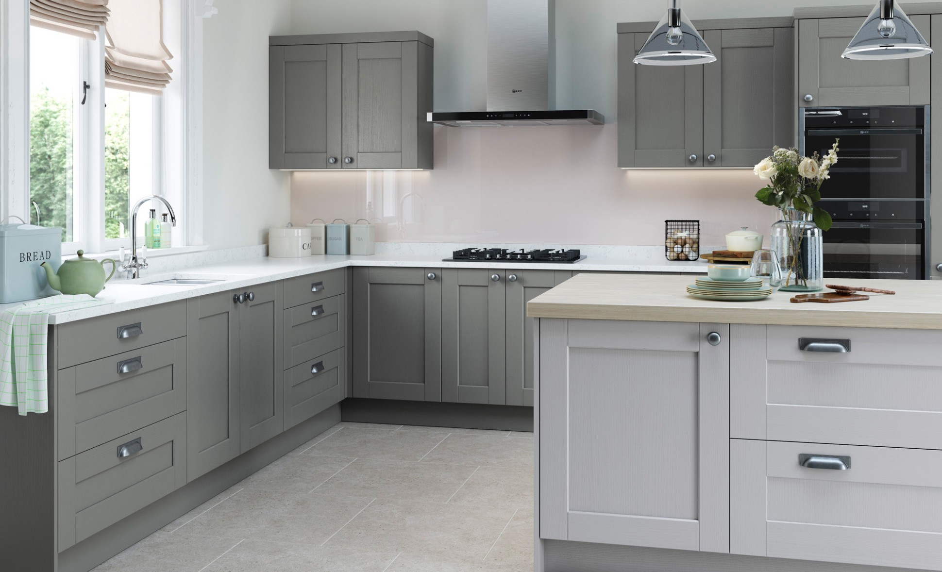 Kensington Light Grey & Dust Grey Shaker Style Kitchen - modern grey shaker kitchen