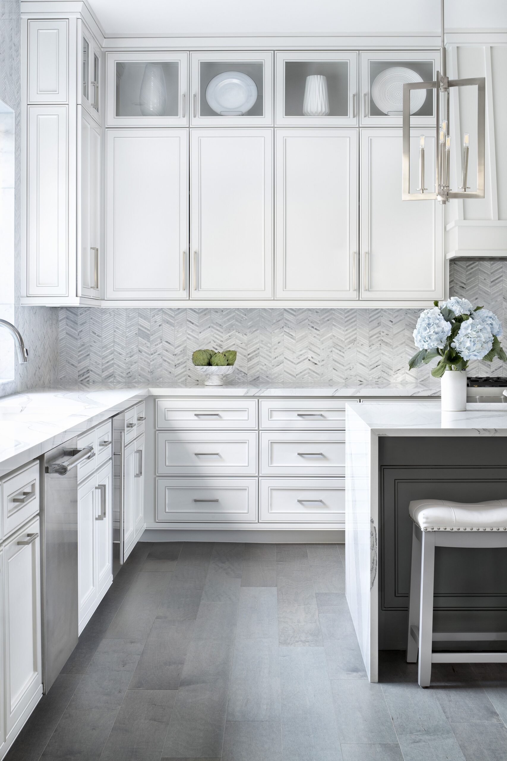 Modern Farmhouse Kitchen  Grey kitchen floor, Kitchen remodel  - kitchen grey floors white cabinets