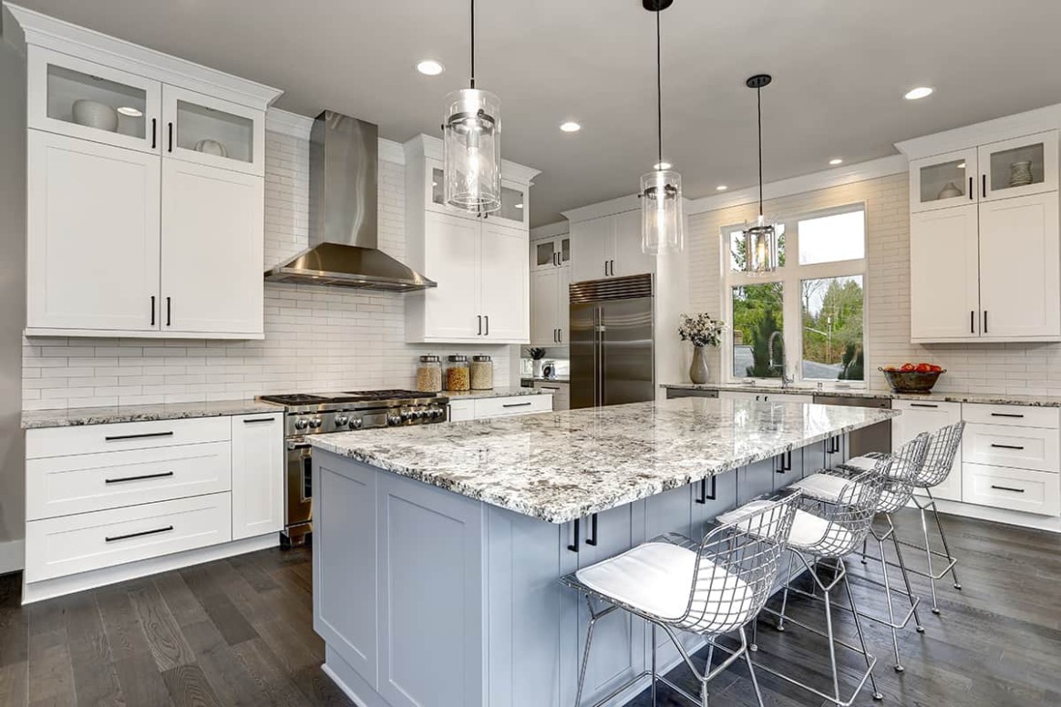 What Color Floor Goes with White Cabinets? - Homenish - grey tile floor with white cabinets